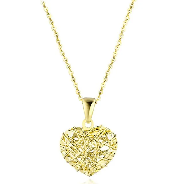 SA SILVERAGE 18K Rose Gold/White Gold/Yellow Gold Heart Shape Pendant Necklaces Gold Necklace Wind 18K Necklaces Women