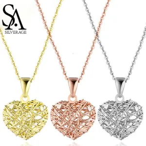 SA SILVERAGE 18K Rose Gold/White Gold/Yellow Gold Heart Shape Pendant Necklaces Gold Necklace Wind 18K Necklaces Women