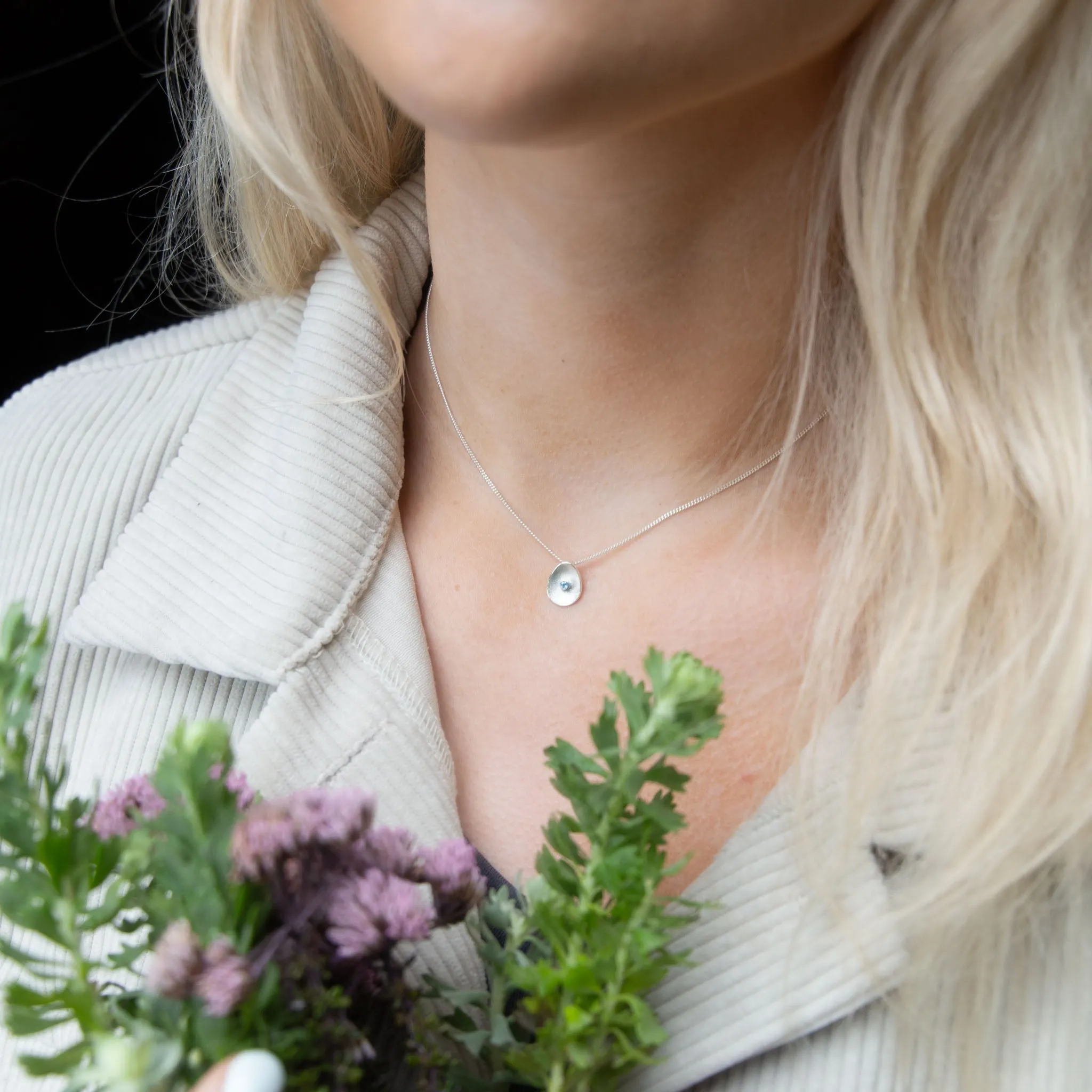 Sea Buttons April Birthstone Silver Diamond Pendant
