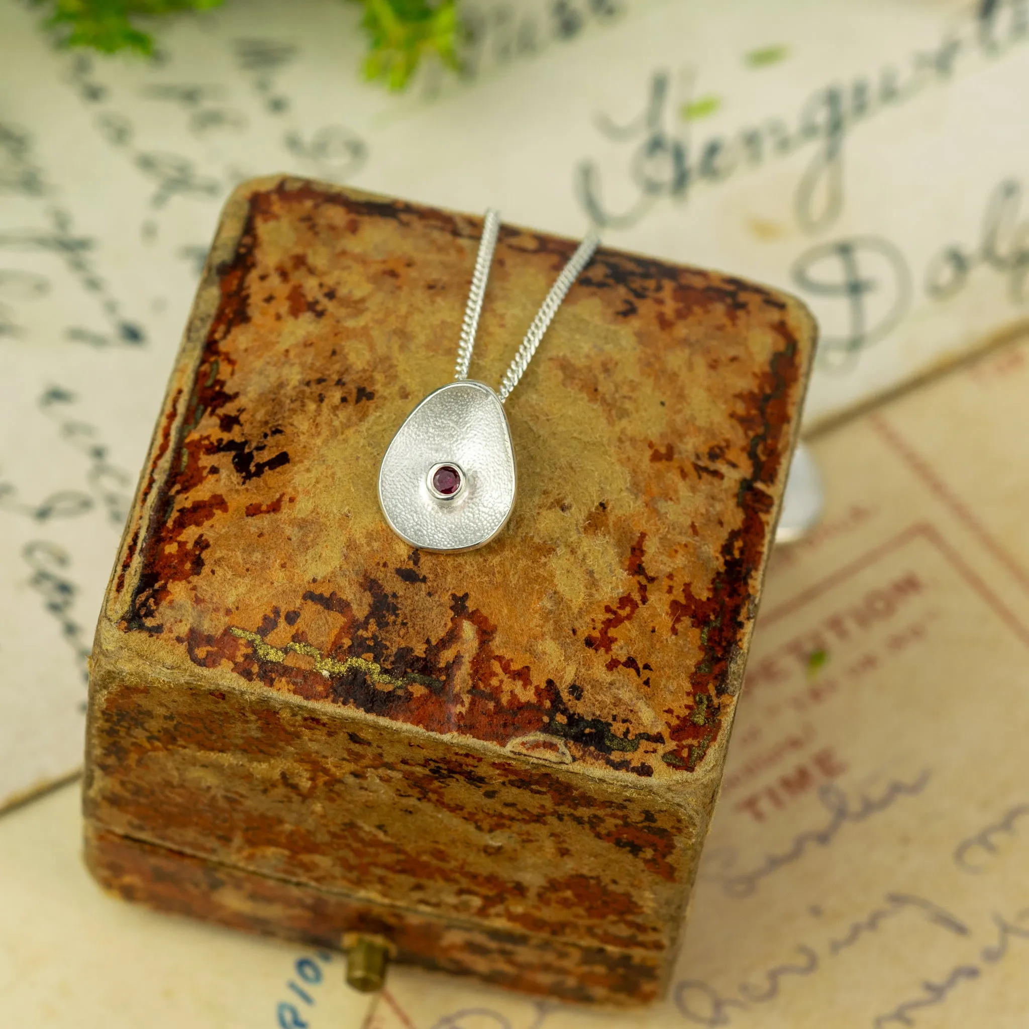 Sea Buttons July Birthstone Silver Ruby Pendant