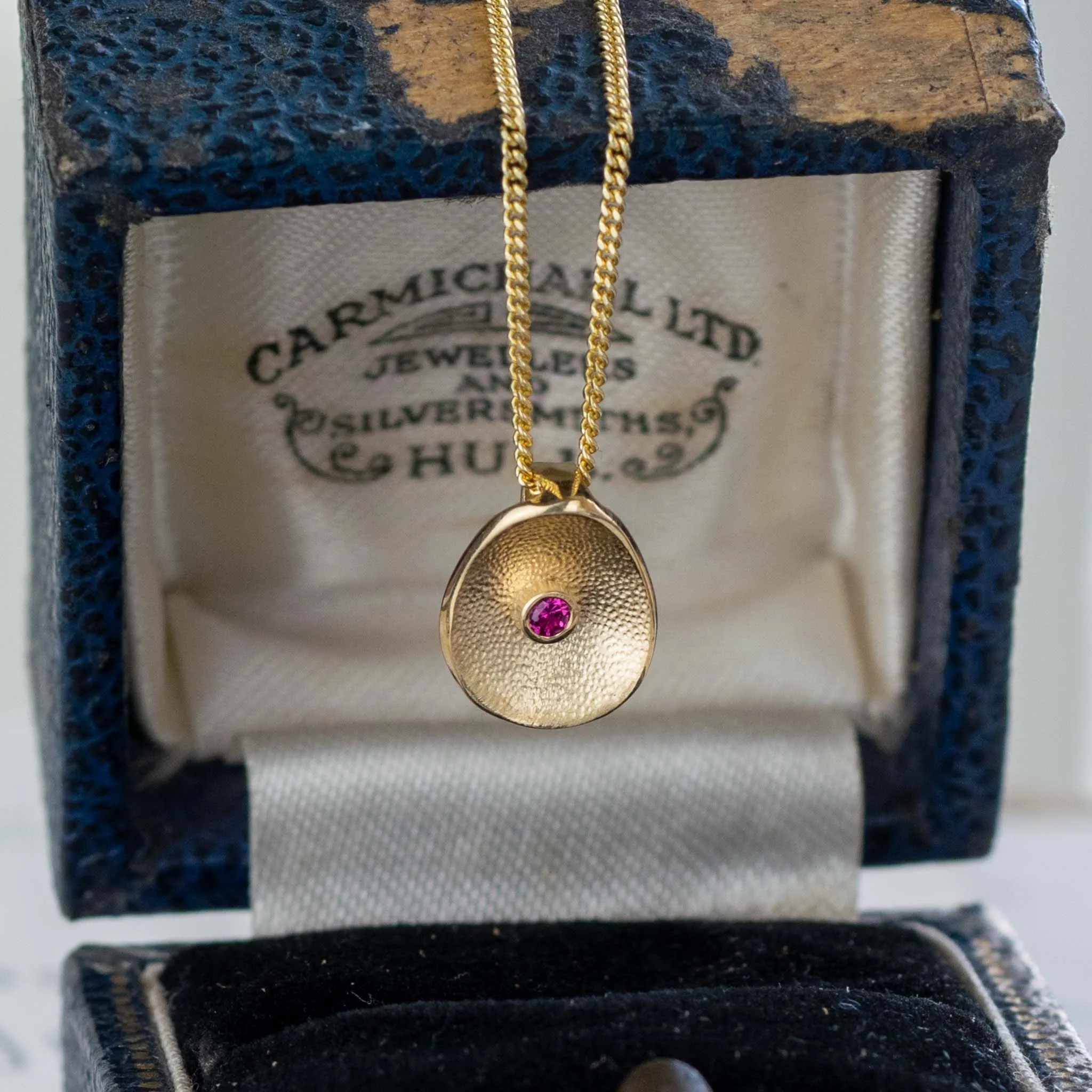 Sea Buttons July Birthstone Silver Ruby Pendant