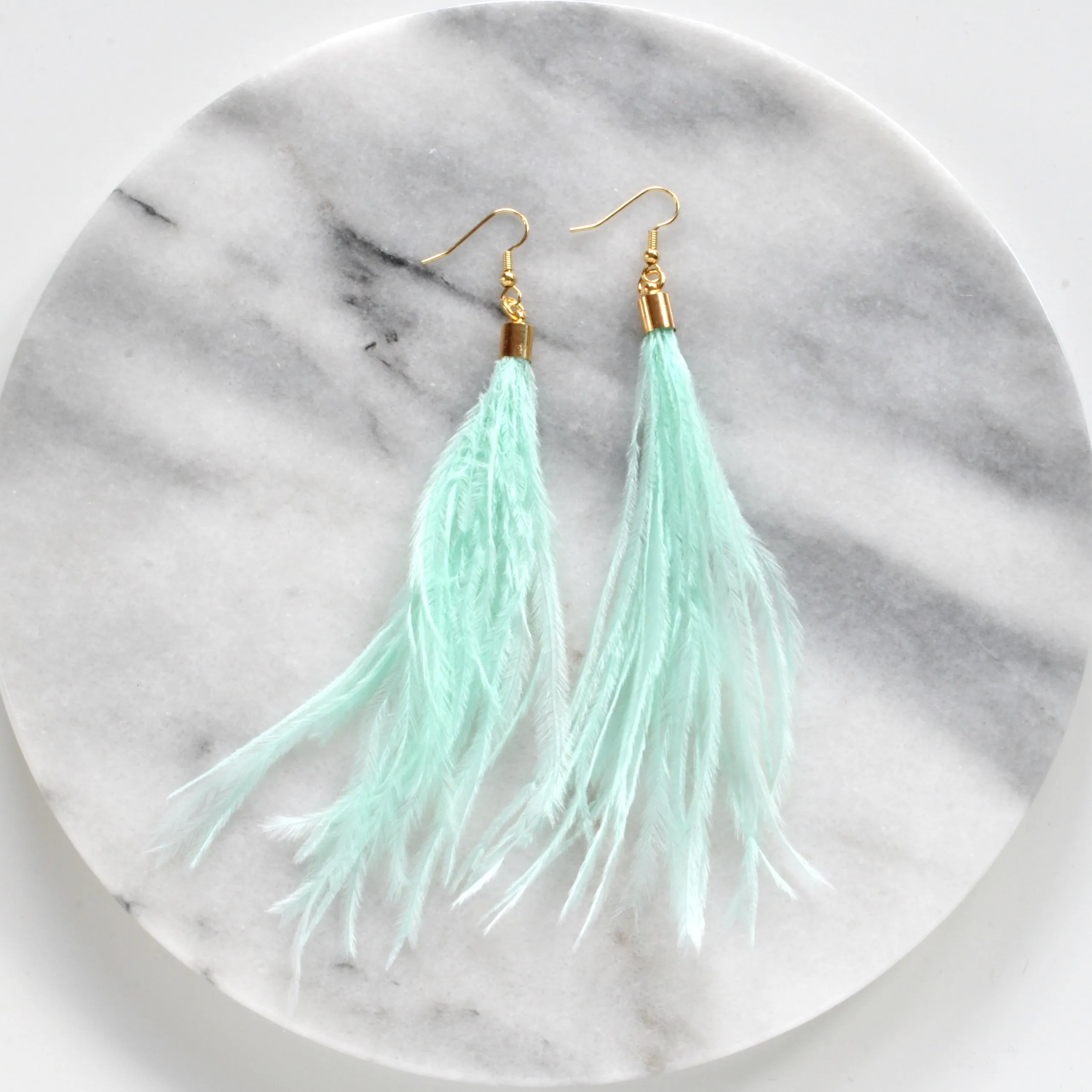Seafoam Ostrich Feather Earrings