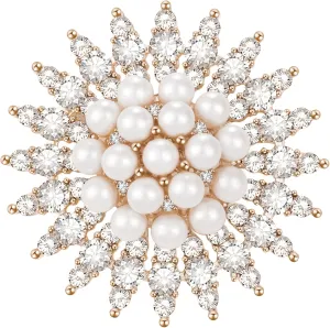 SELOVO Bling Elegant Crystal Simulated Pearl Snowflake Brooch Pin