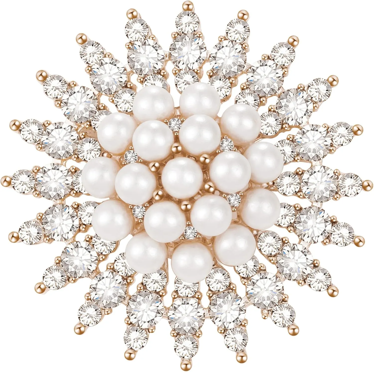 SELOVO Bling Elegant Crystal Simulated Pearl Snowflake Brooch Pin