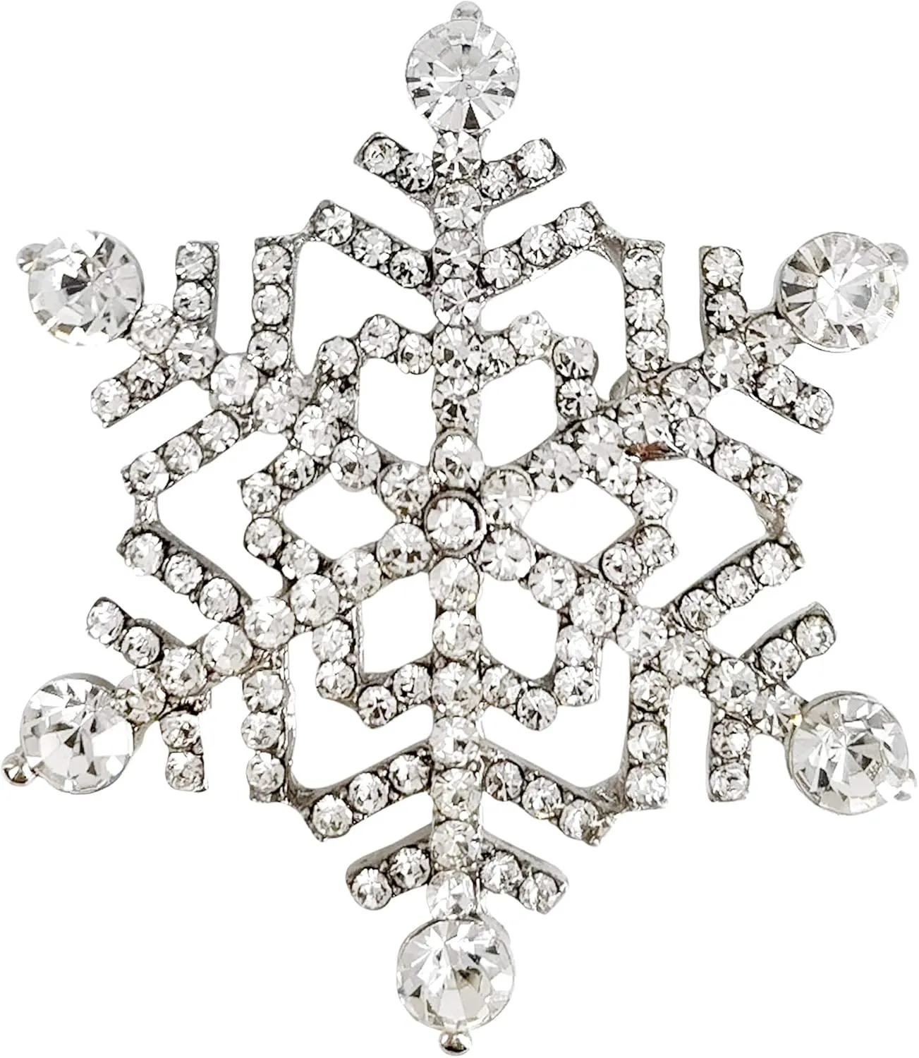 SELOVO Silver Tone Women's Sparkly Clear Pin Crystal Snowflake Brooch
