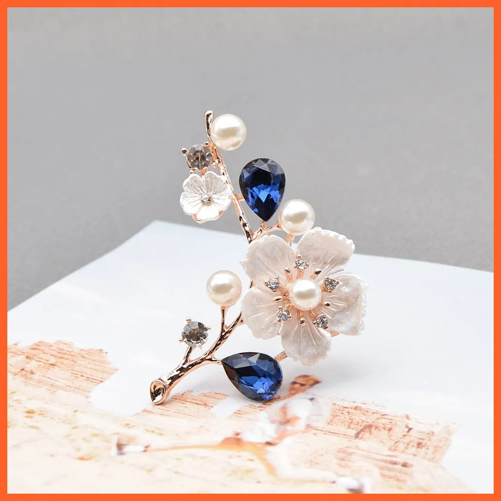 Shell Pearl Flower Brooches | Elegant Fashion Pin Red Crystal Enamel Lapel Pin