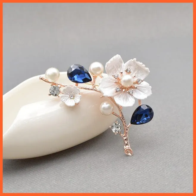 Shell Pearl Flower Brooches | Elegant Fashion Pin Red Crystal Enamel Lapel Pin