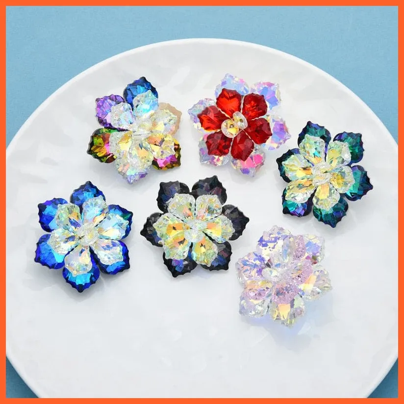 Shining Glass Flower Brooches For Women