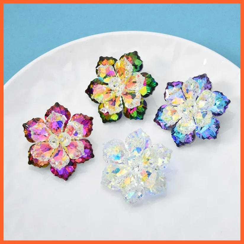 Shining Glass Flower Brooches For Women