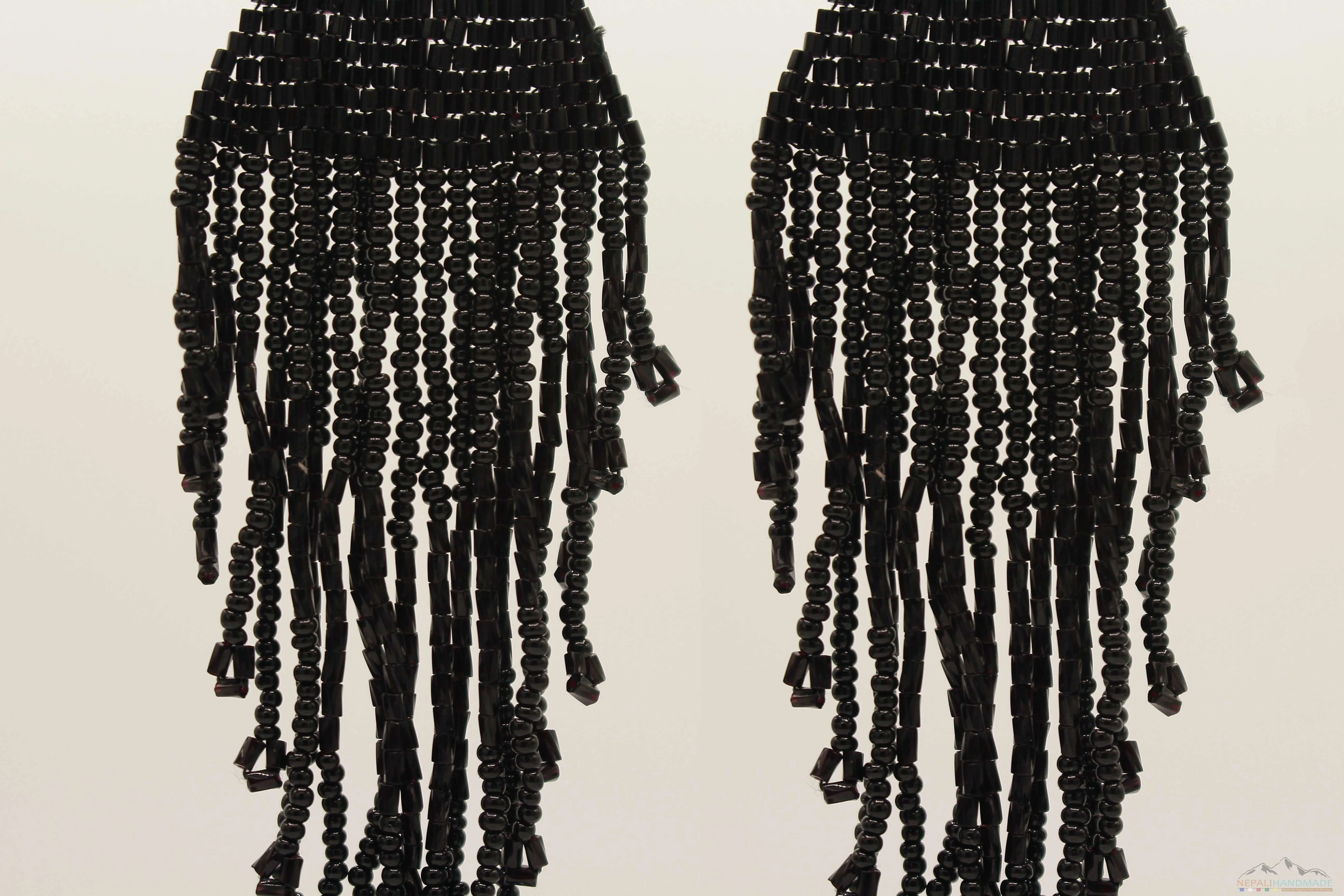 Shiny Black Glass Beads Triangular Chandelier Earring - Long