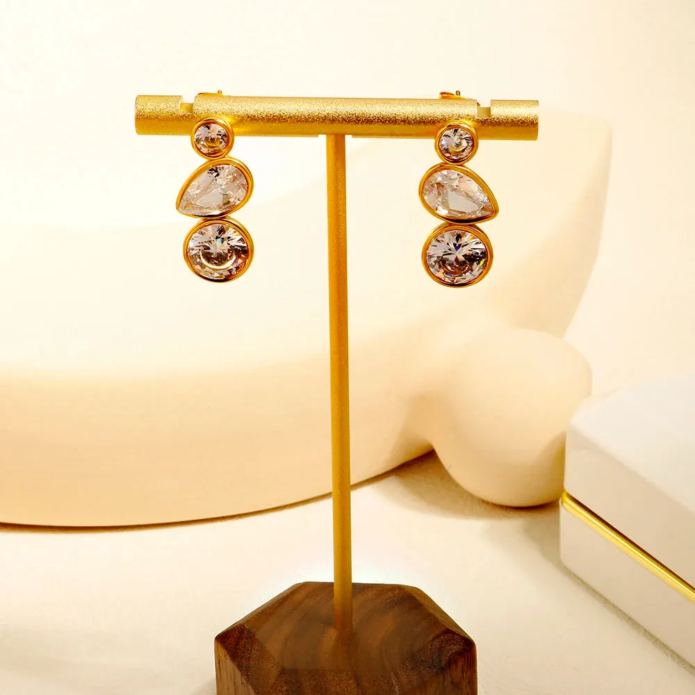 Shiny Cubic Zirconia Irregular Inlay Earrings