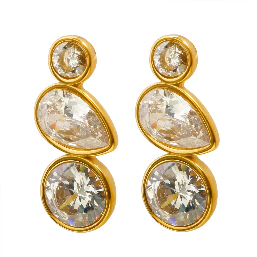 Shiny Cubic Zirconia Irregular Inlay Earrings