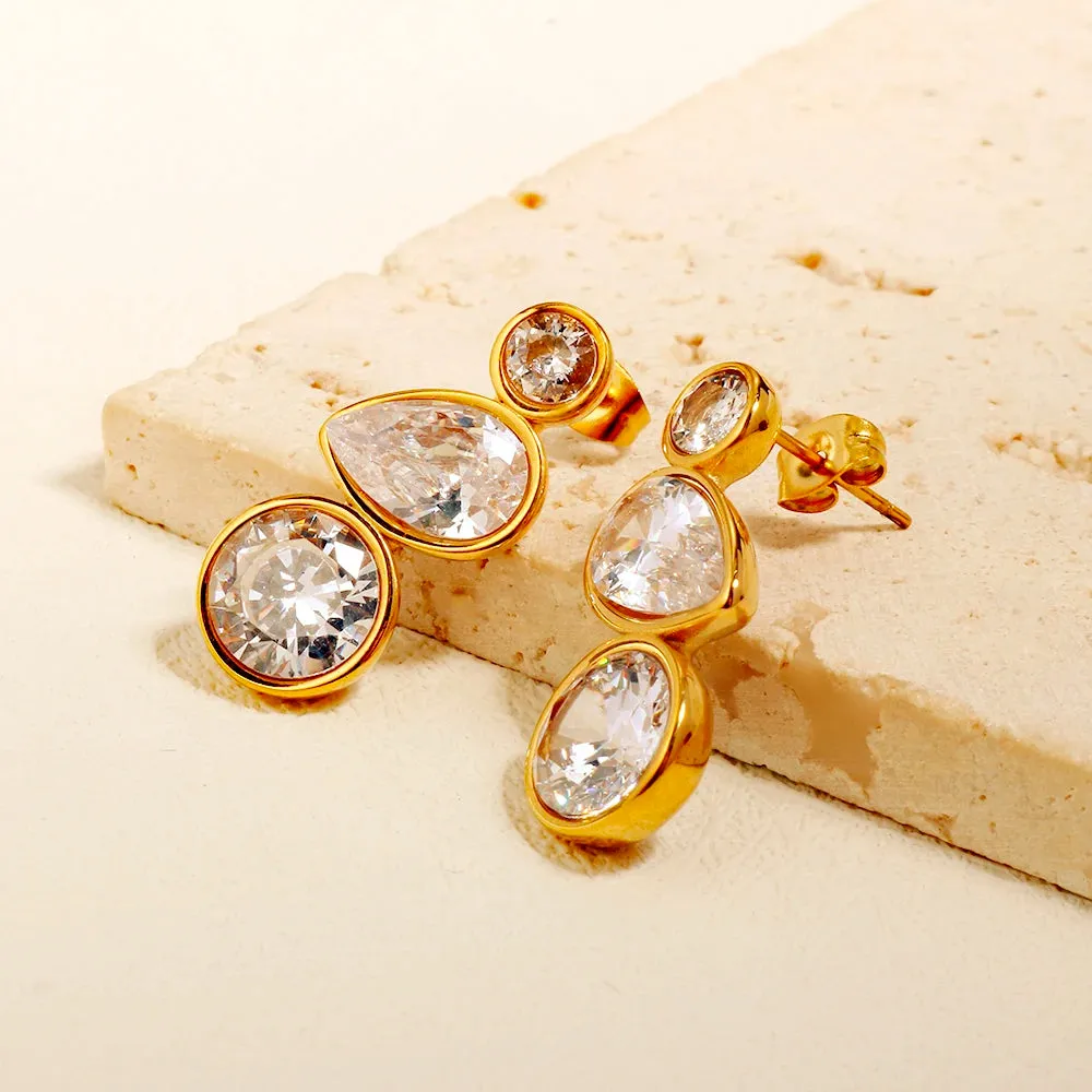Shiny Cubic Zirconia Irregular Inlay Earrings