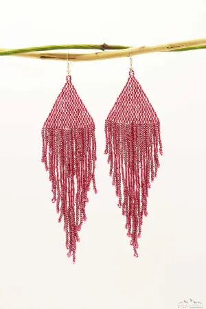 Shiny Pale Red Glass Beads Triangular Chandelier Earring - Long