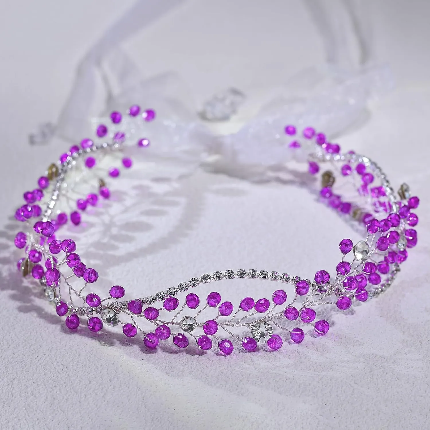 Shiny Purple Rhinestone Hair Vine Crystal Headpieces for Bridal Wedding Elegant Ladies Jewelry Headband Handmade Forehead Band A164