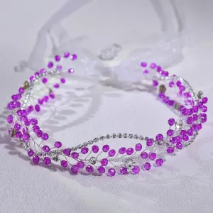 Shiny Purple Rhinestone Hair Vine Crystal Headpieces for Bridal Wedding Elegant Ladies Jewelry Headband Handmade Forehead Band A164