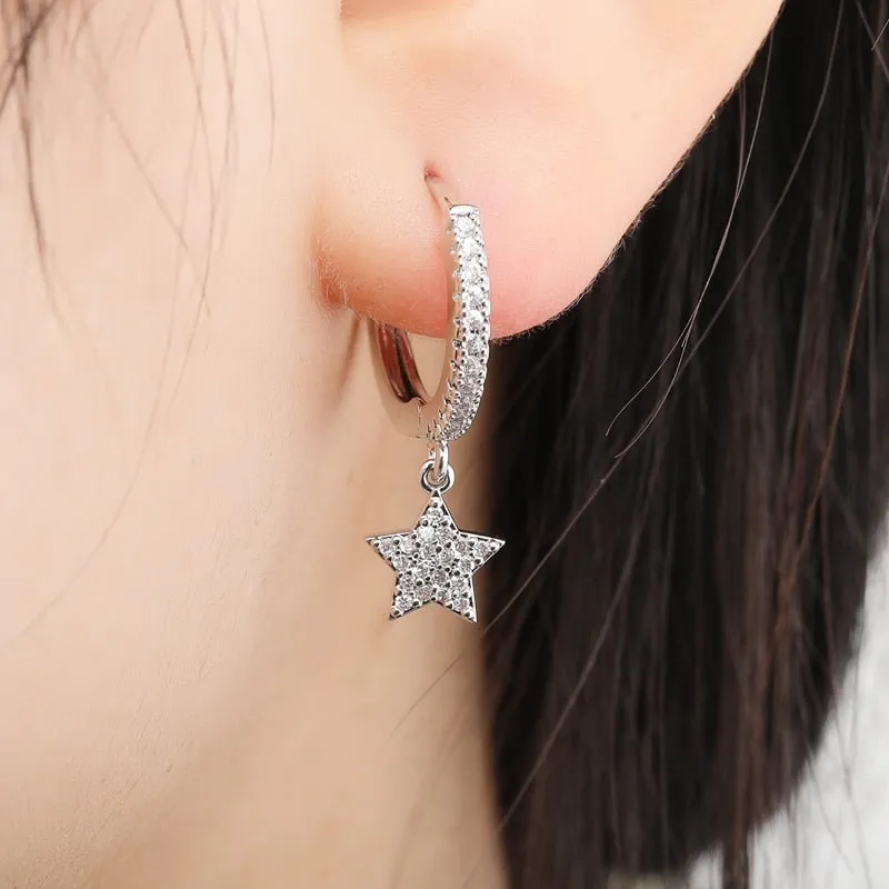 Shiny Zircon Moon And Star Earrings For Women