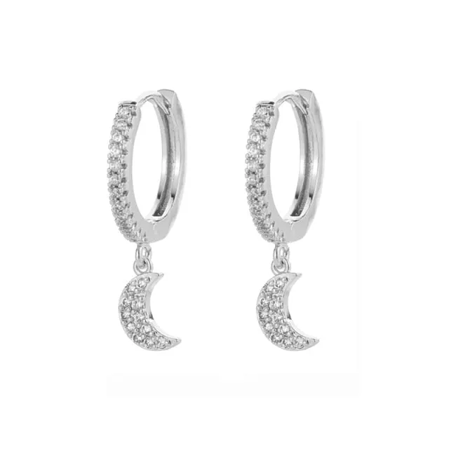 Shiny Zircon Moon And Star Earrings For Women