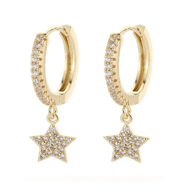 Shiny Zircon Moon And Star Earrings For Women
