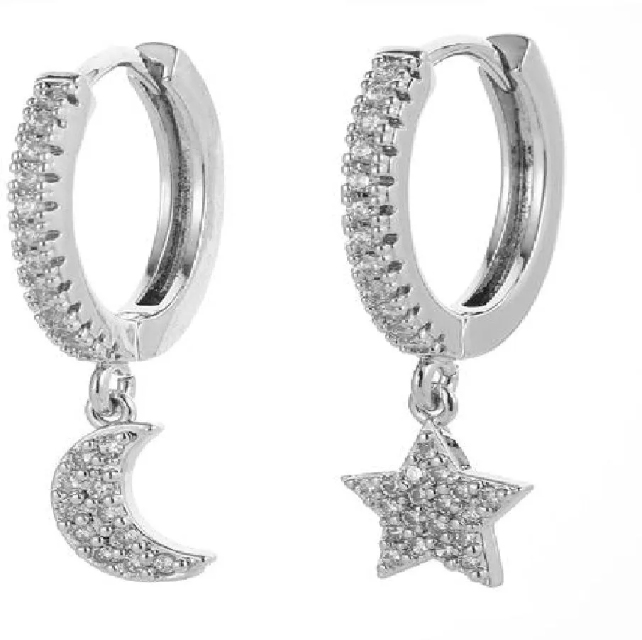 Shiny Zircon Moon And Star Earrings For Women
