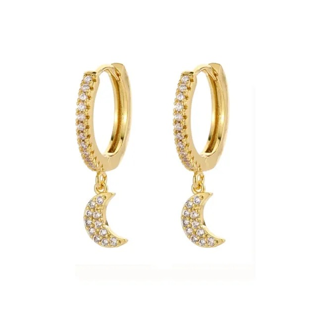 Shiny Zircon Moon And Star Earrings For Women