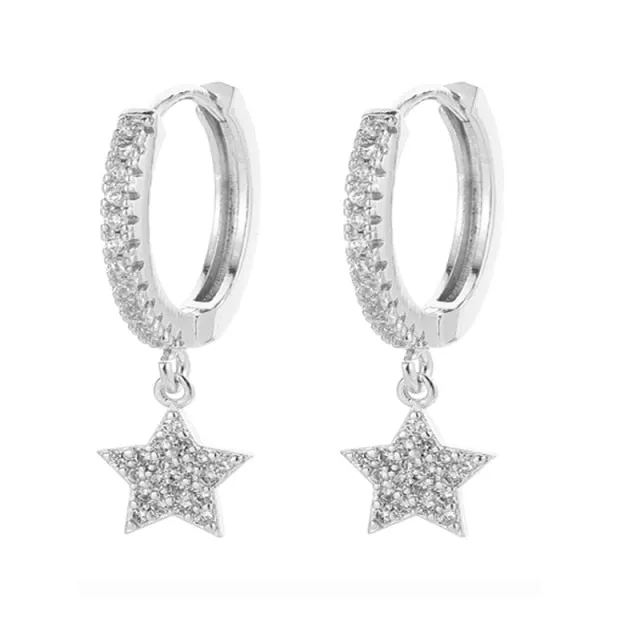 Shiny Zircon Moon And Star Earrings For Women