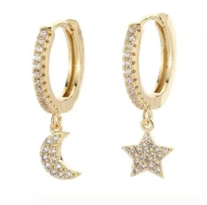 Shiny Zircon Moon And Star Earrings For Women