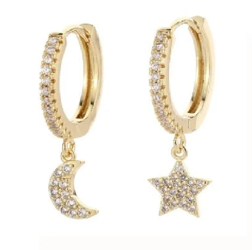 Shiny Zircon Moon And Star Earrings For Women