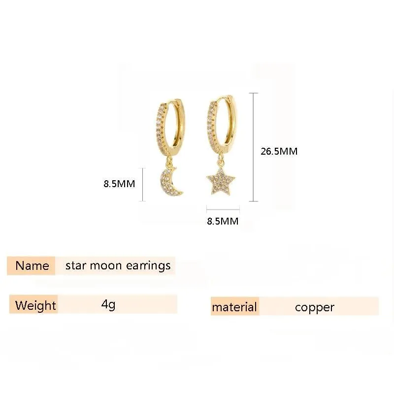 Shiny Zircon Moon And Star Earrings For Women