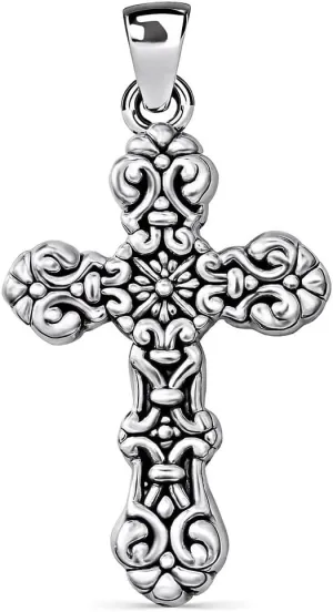 SHOP LC 925 Sterling Silver Cross Pendant Oxidized Swirling - Silver Cross Necklaces for Women Religious Jewelry Catholic Faith Christian Birthday Mothers Day Gifts