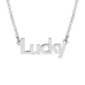 Sideways Station Pendant Necklace with Dainty Block Letters in Sterling Silver