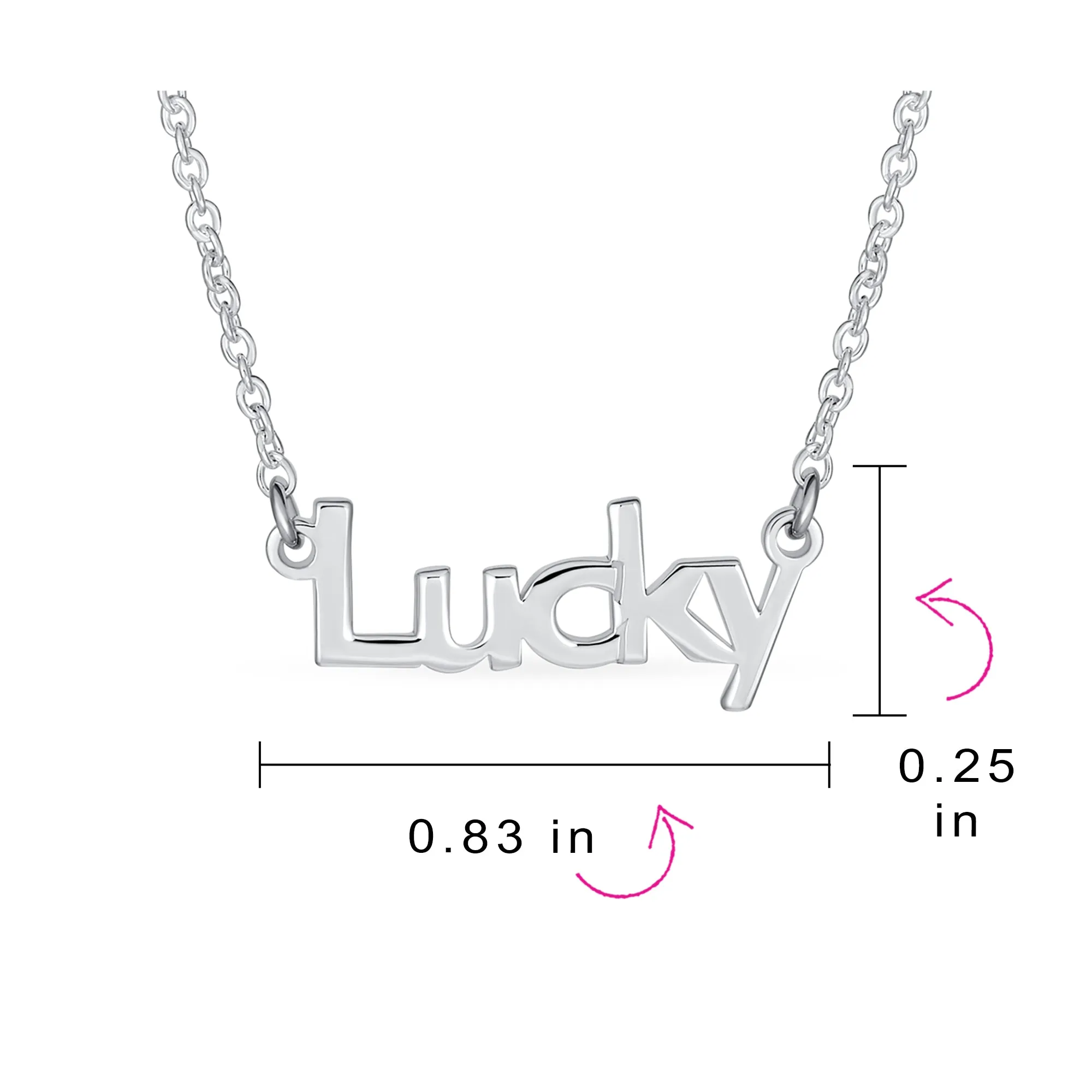 Sideways Station Pendant Necklace with Dainty Block Letters in Sterling Silver