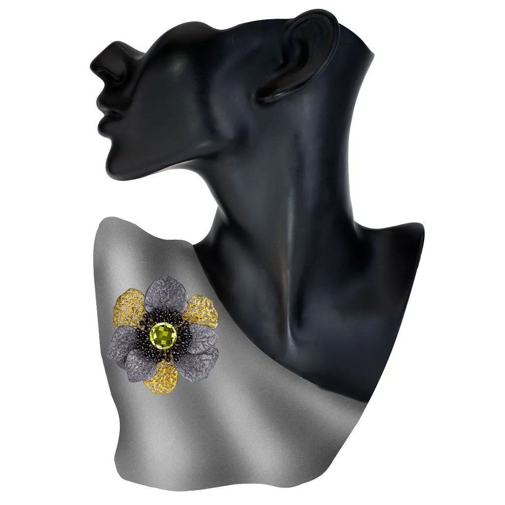 Silver Coronaria Brooch/Pendant with Lemon Citrine