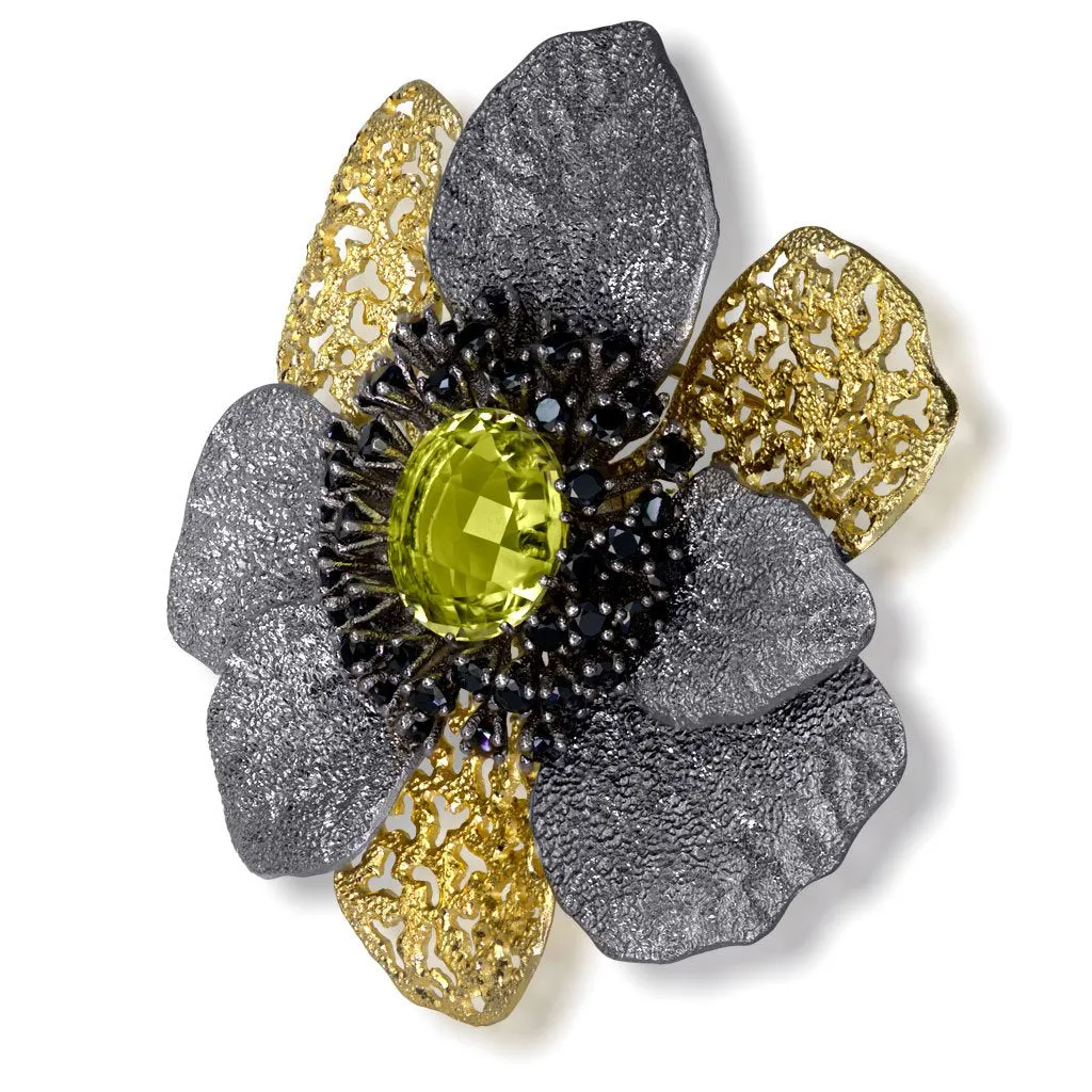 Silver Coronaria Brooch/Pendant with Lemon Citrine