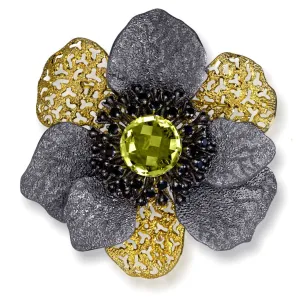 Silver Coronaria Brooch/Pendant with Lemon Citrine