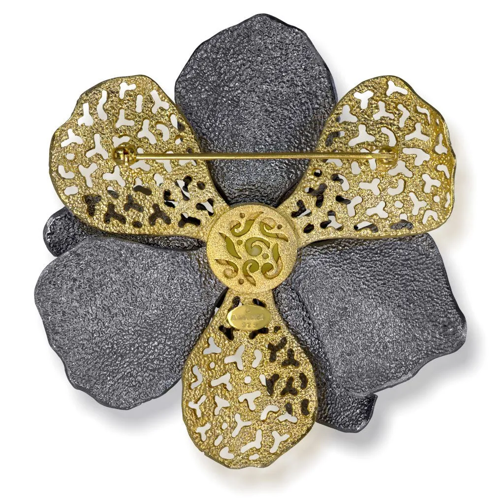 Silver Coronaria Brooch/Pendant with Lemon Citrine