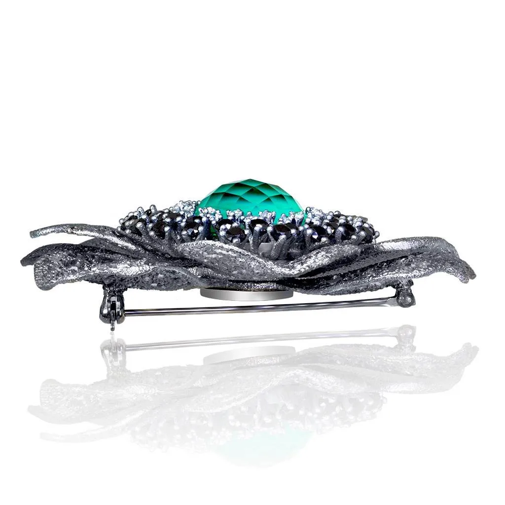 Silver Coronaria Brooch/Pendant with Oval Green Agate