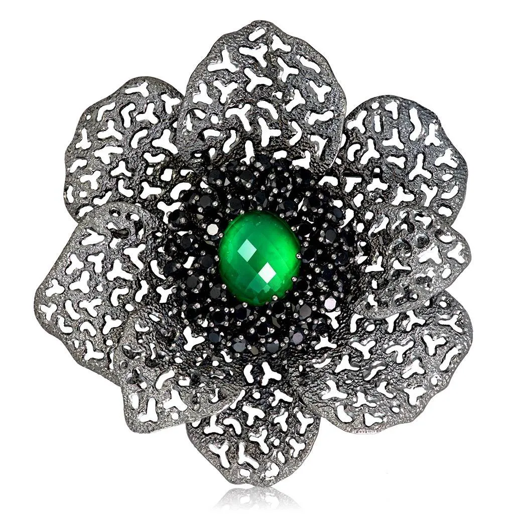 Silver Coronaria Brooch/Pendant with Oval Green Agate