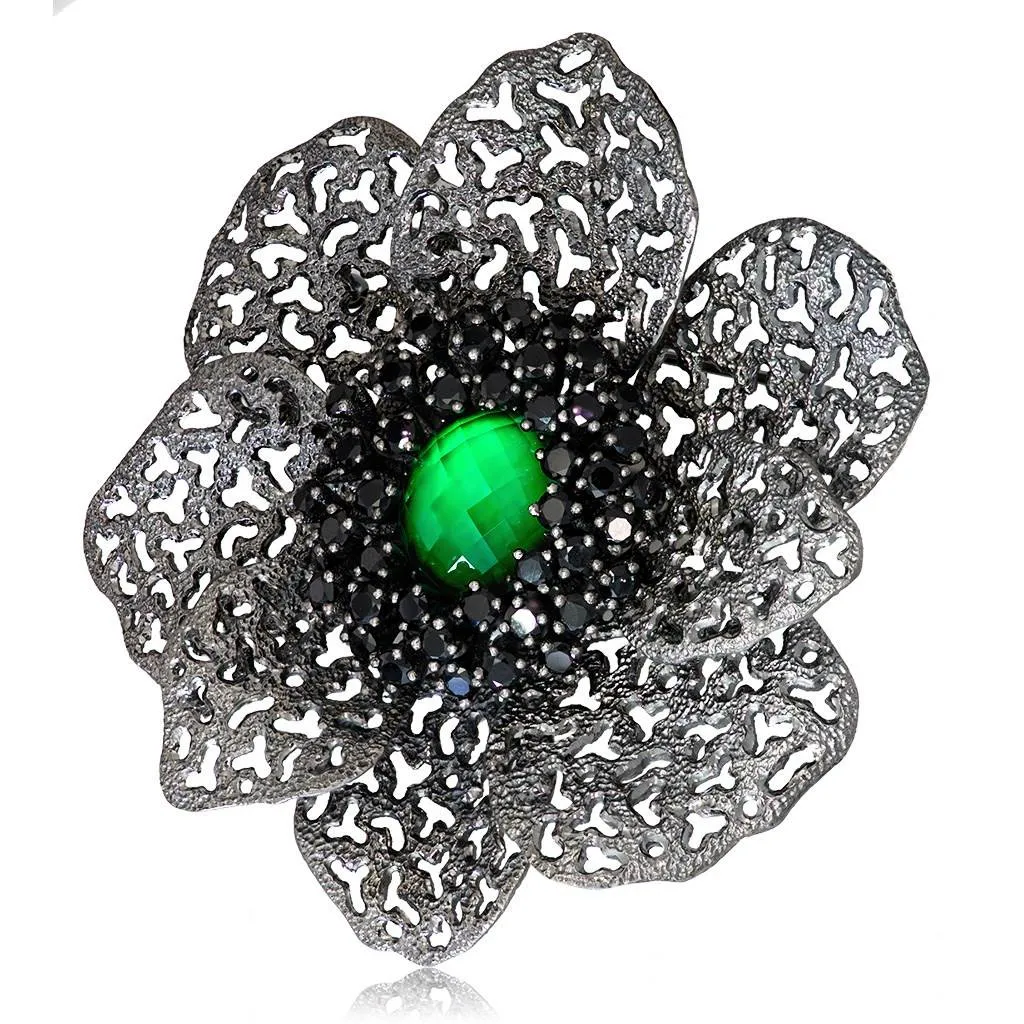 Silver Coronaria Brooch/Pendant with Oval Green Agate
