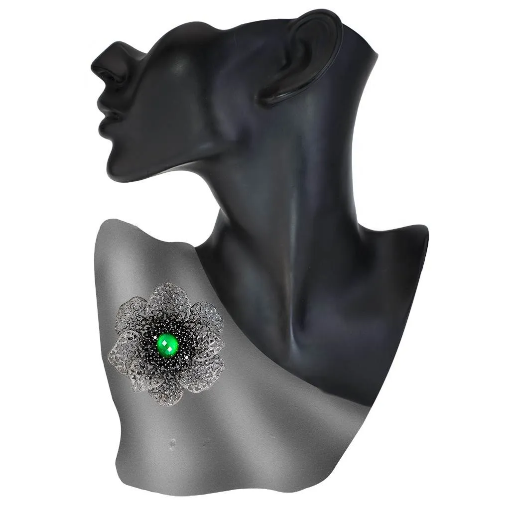 Silver Coronaria Brooch/Pendant with Oval Green Agate