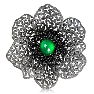 Silver Coronaria Brooch/Pendant with Oval Green Agate