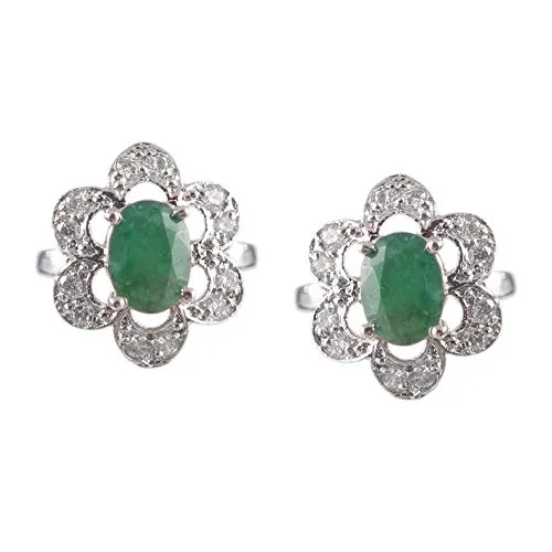 Silver Emerald Cufflinks 6x8 mm oval Natural Emerald Cufflinks Men Fathers Day Engagement Cufflinks May Birthstone Cufflinks