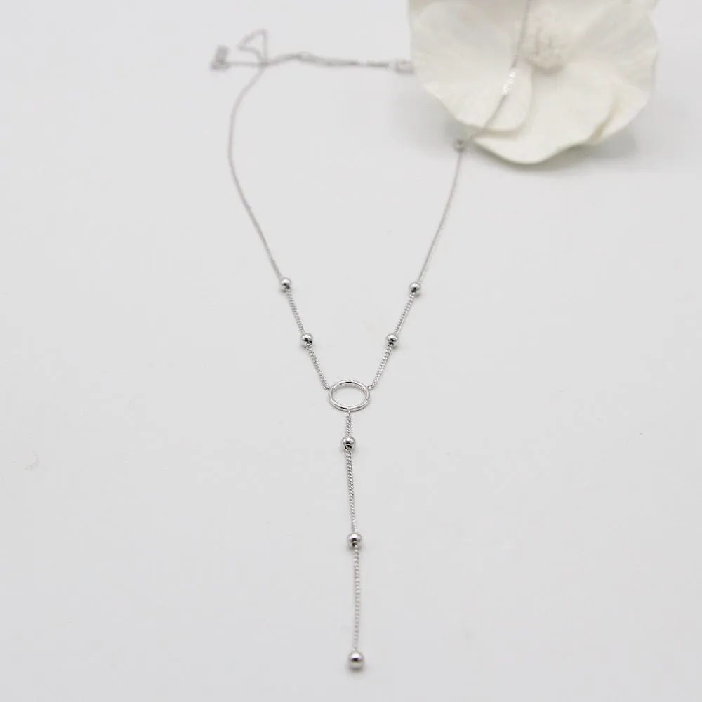 Silver Modern Circle Y Necklace