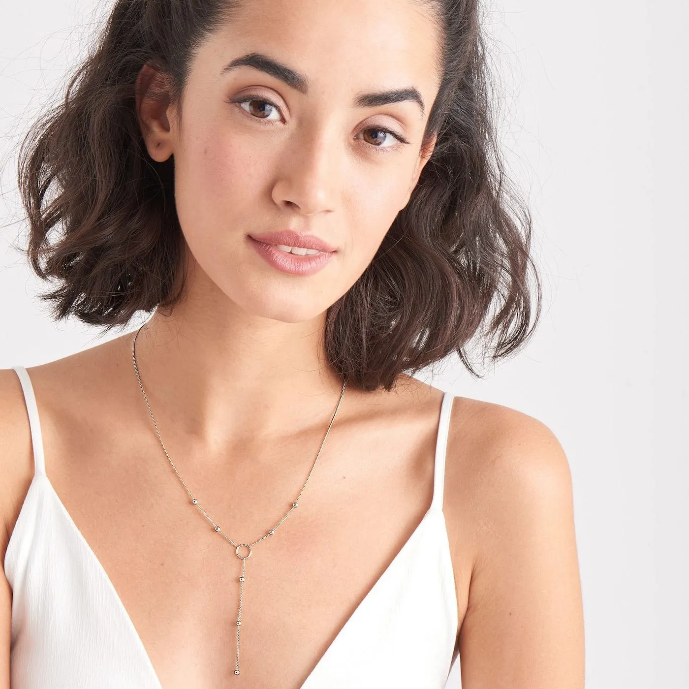 Silver Modern Circle Y Necklace