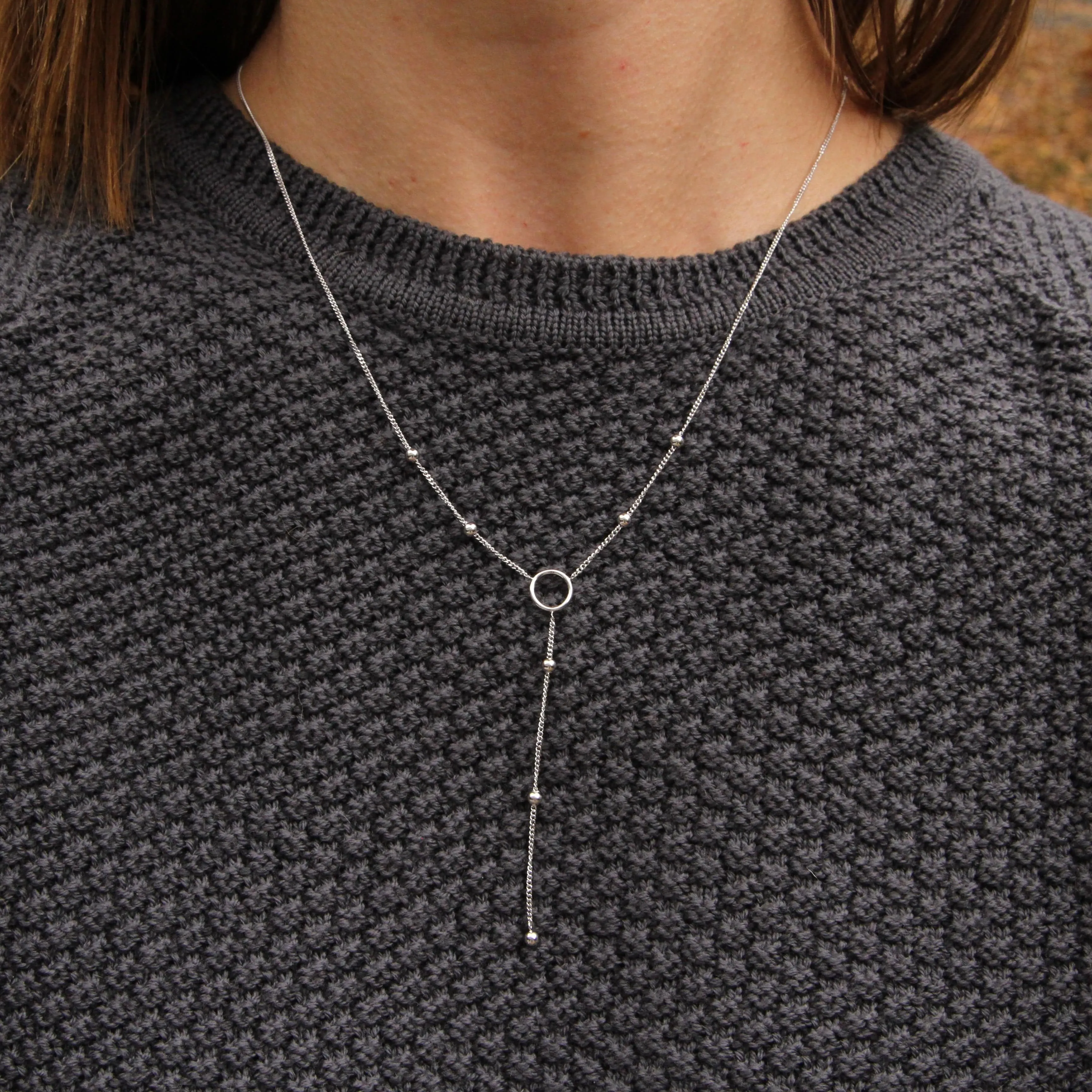 Silver Modern Circle Y Necklace