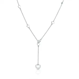Simple Chain Drop Necklace with Open Hearts Dangle Lariat Pendant for Teens Silver