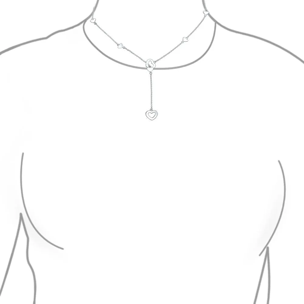 Simple Chain Drop Necklace with Open Hearts Dangle Lariat Pendant for Teens Silver