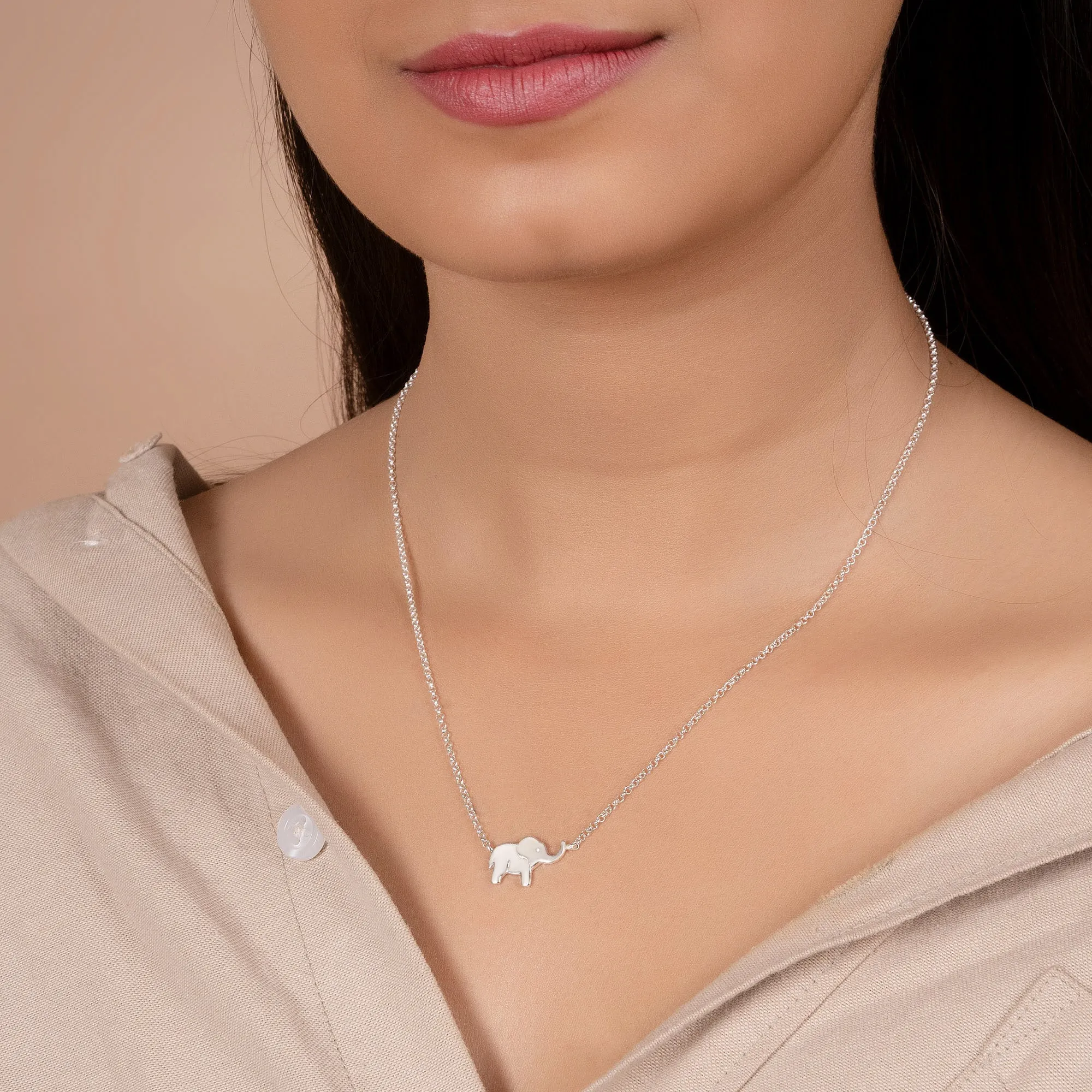 Simple Lucky Elephant Pendant Necklace in Sterling Silver for Good Luck