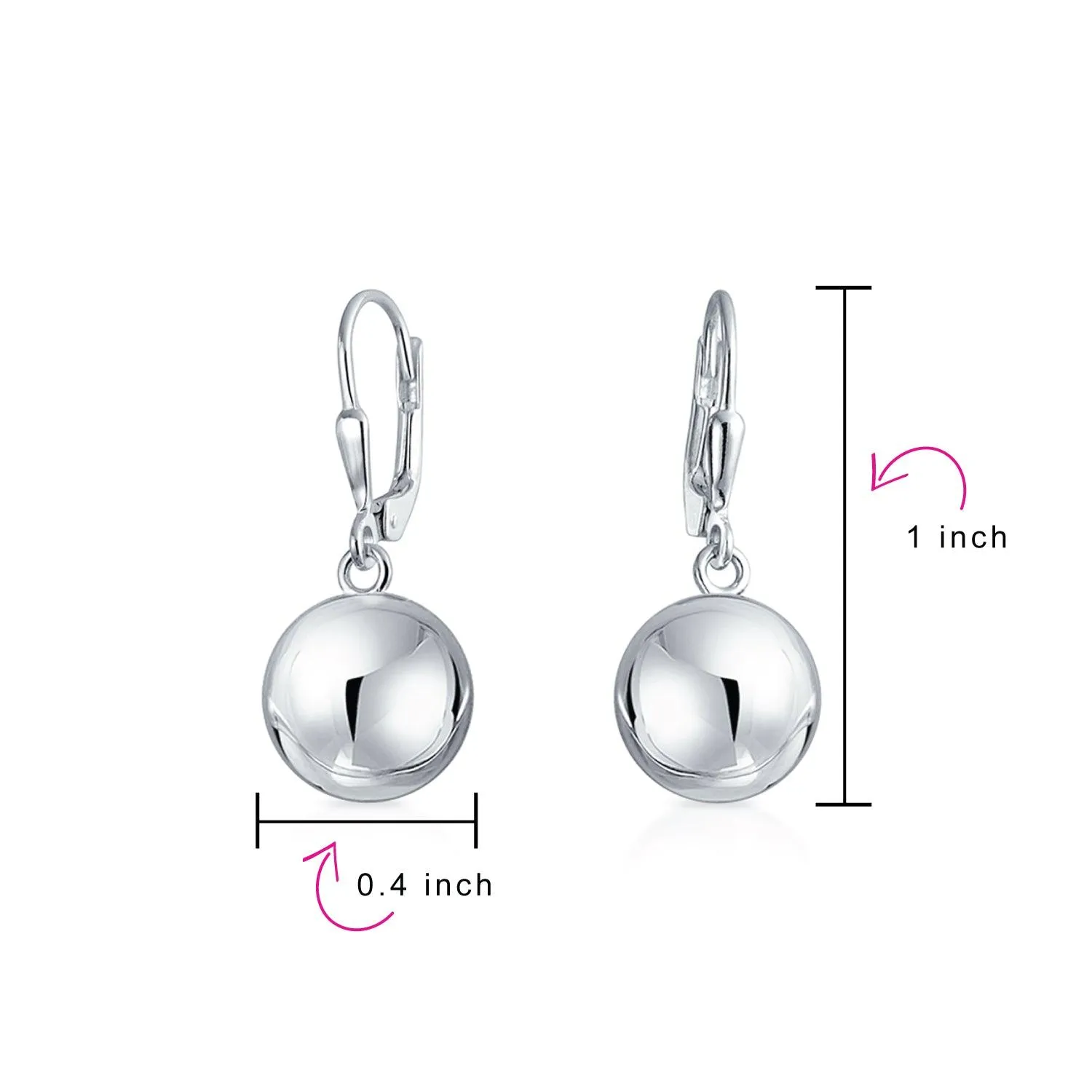Simple Rose Gold Drop Ball Earrings Sterling Silver 6MM 8MM 10MM Beads