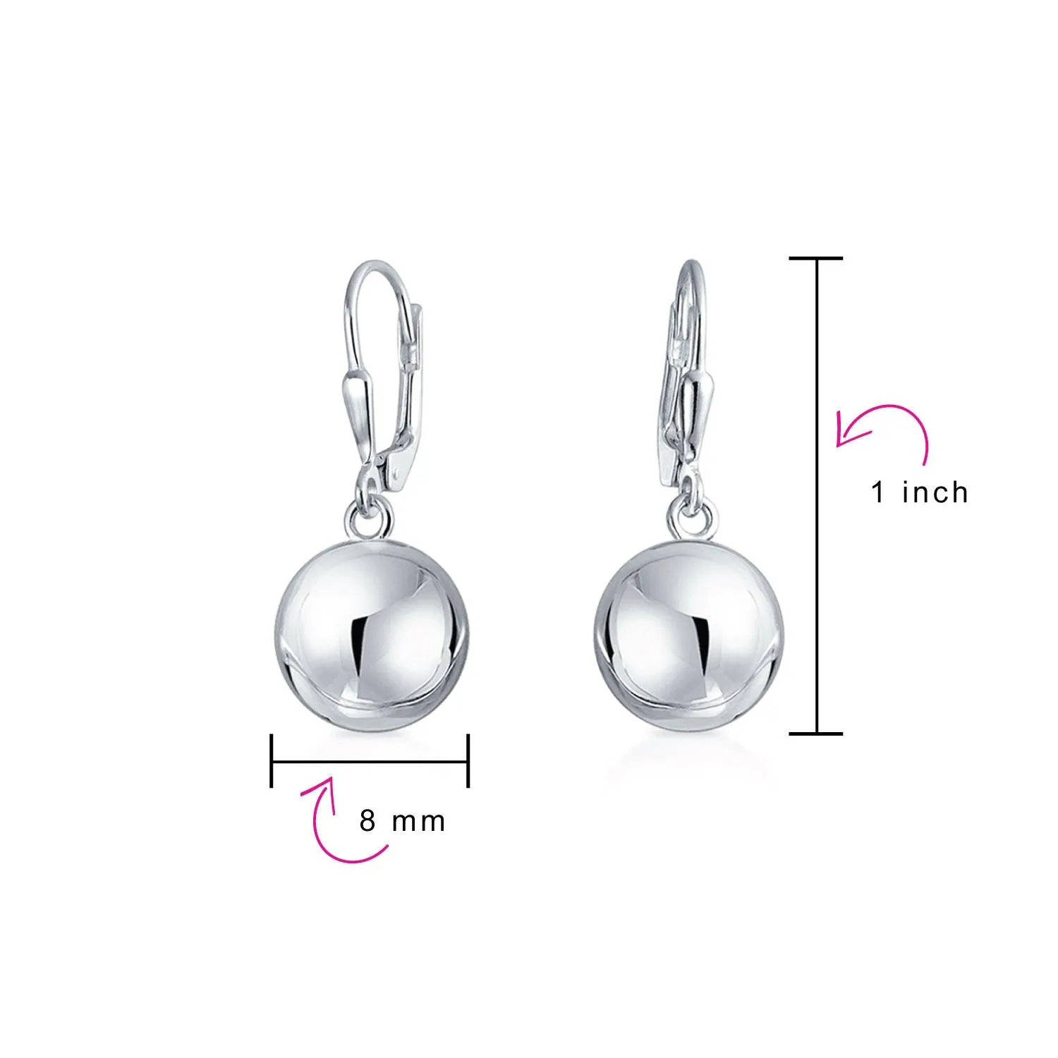 Simple Rose Gold Drop Ball Earrings Sterling Silver 6MM 8MM 10MM Beads
